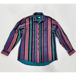 Vtg Wrangler Brushpopper Shirt 17 36 Western Rodeo Cowboy Pink Purple Teal 90s